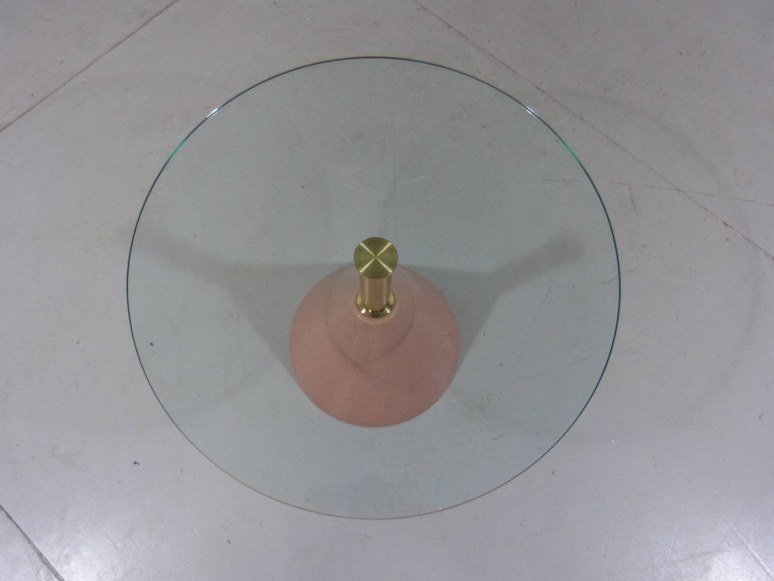 Italian Memphis style pink natural stone & glass side table 1980’s