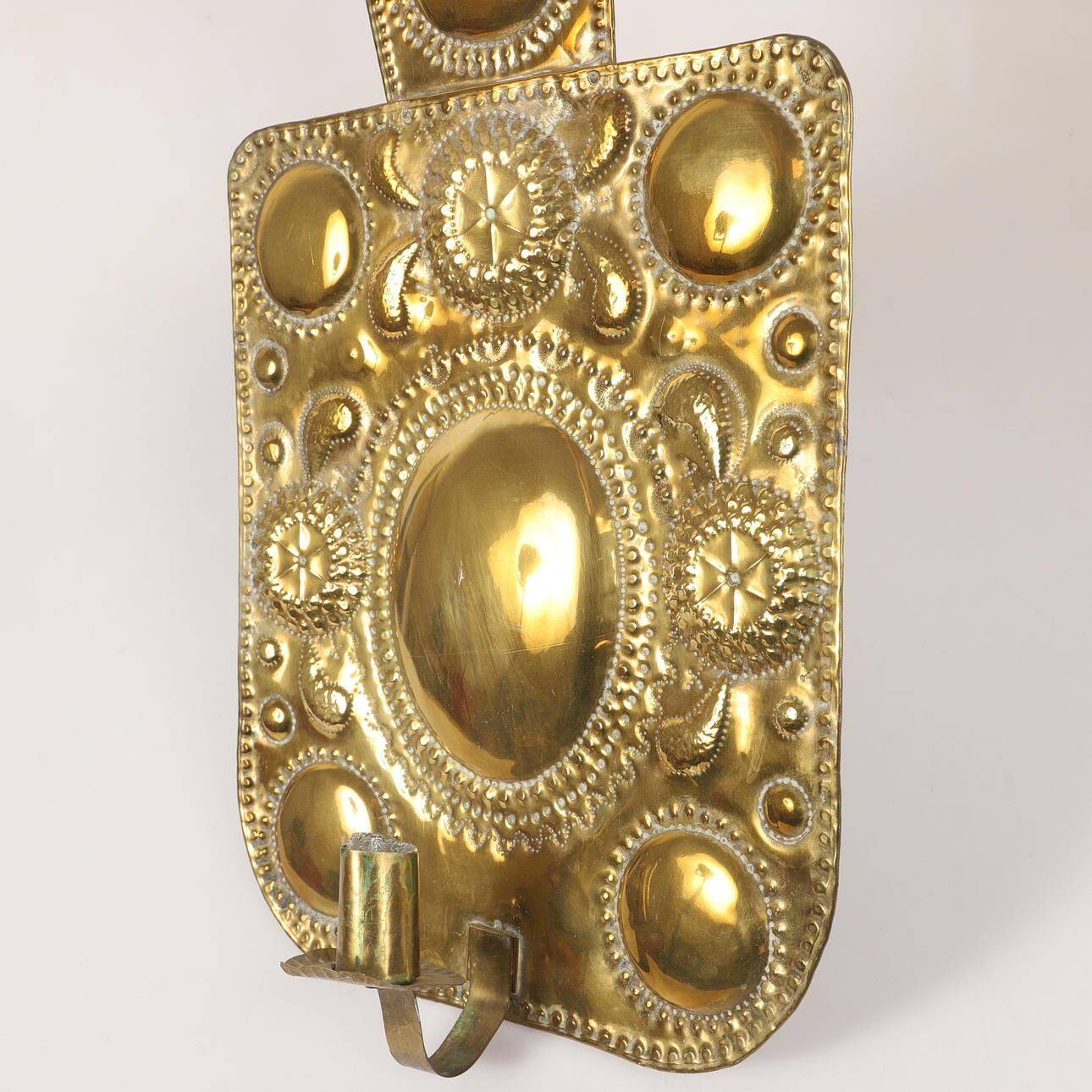 Pair of large baroque-style brass wall sconces, Swedish mid-century