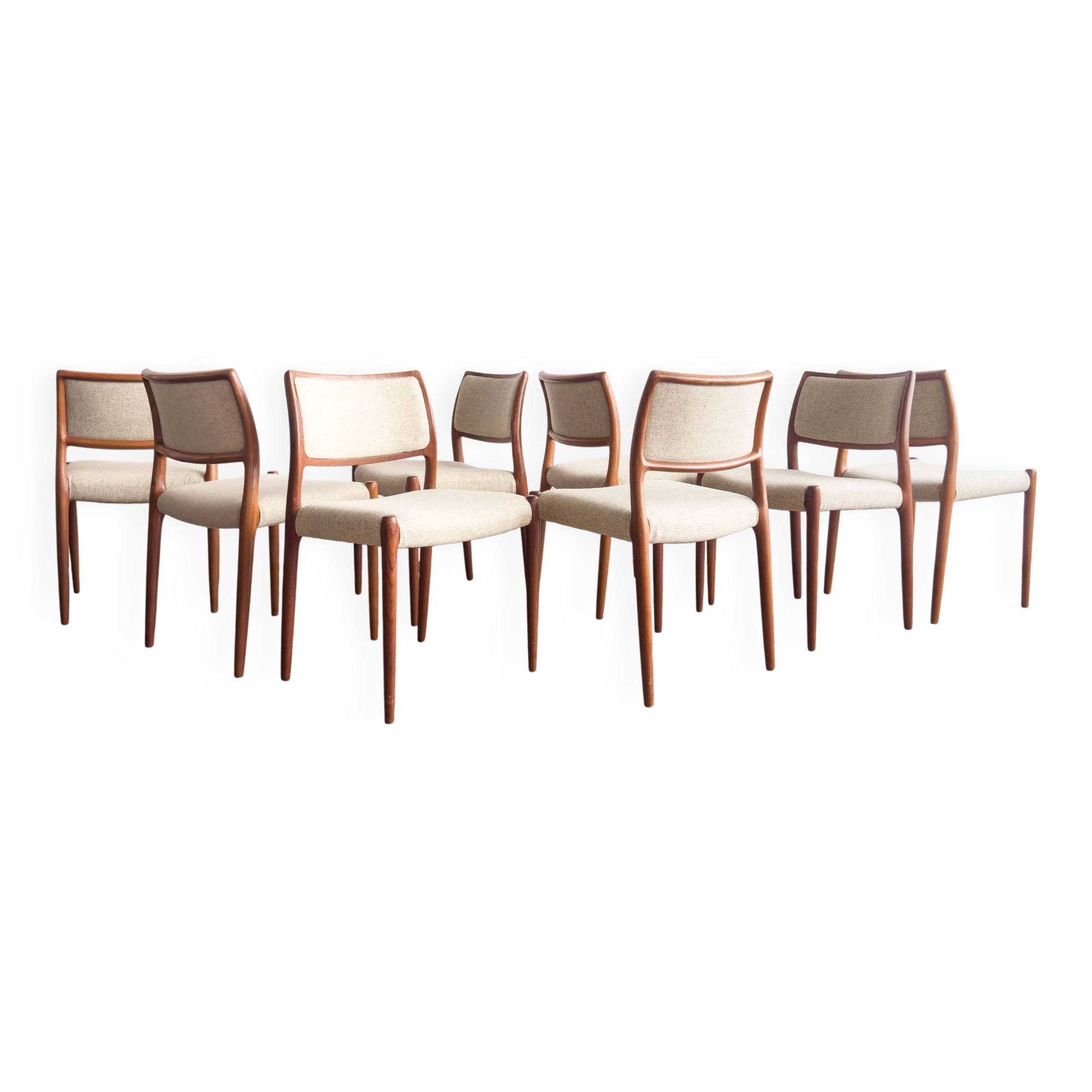 Set of 8 chairs #80 in teak by Niels O. Møller, JL Moller, Mid Century