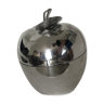 A 70s ice bucket in the shape of a silver apple with its leaf.