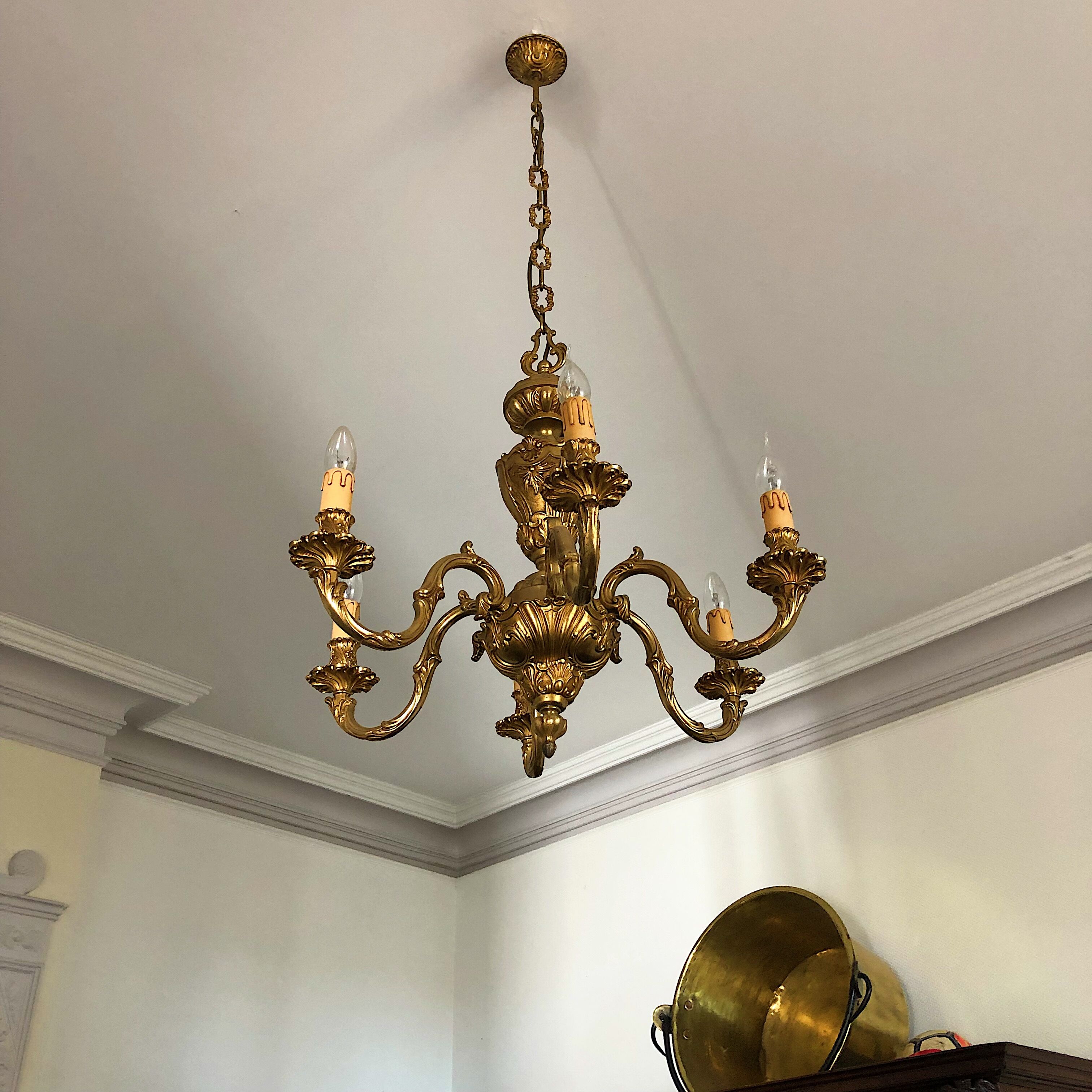 Antique Louis XVI style bronze chandelier, French