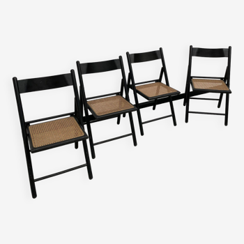 Set 4 chaises pliantes hêtre noirci et cannage