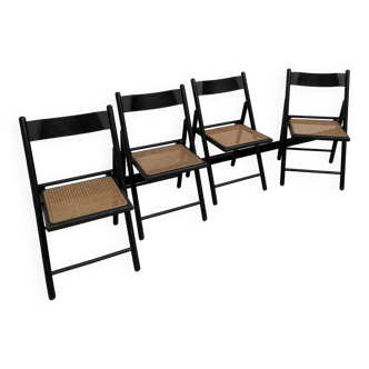 Set of 4 blackened beech and cane folding chairs