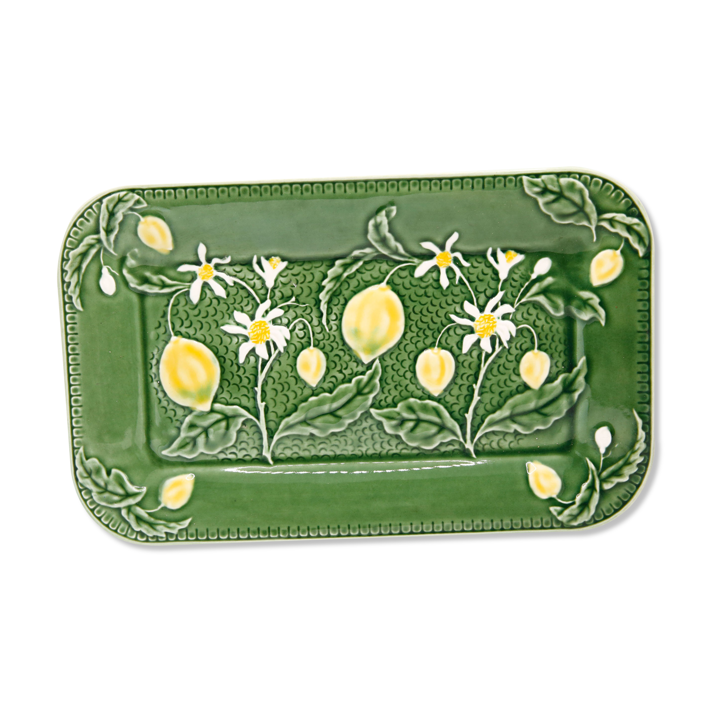 Rectangular dish in vintage lemon slip and made in France