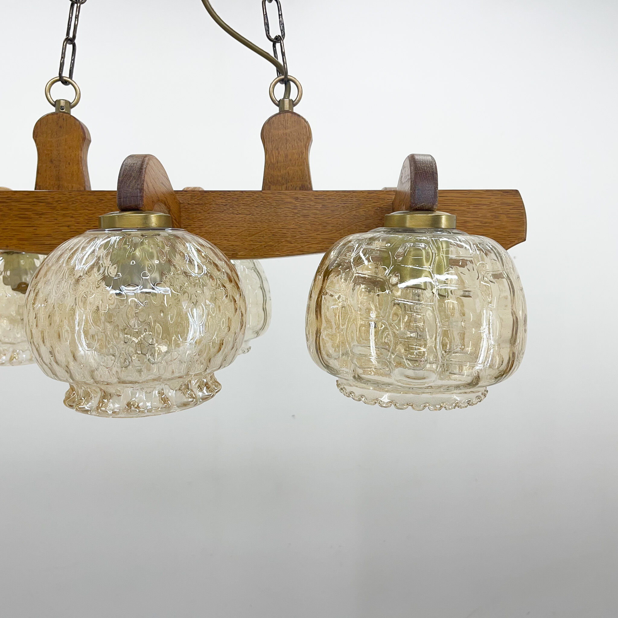 1970's wood & glass chandelier, czechoslovakia