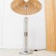 Richard Essig 1960s floor/table lamp with transparent glass body, chrome base, brown rattan shade