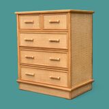 Vintage rattan and woven wicker chest of drawers 1970