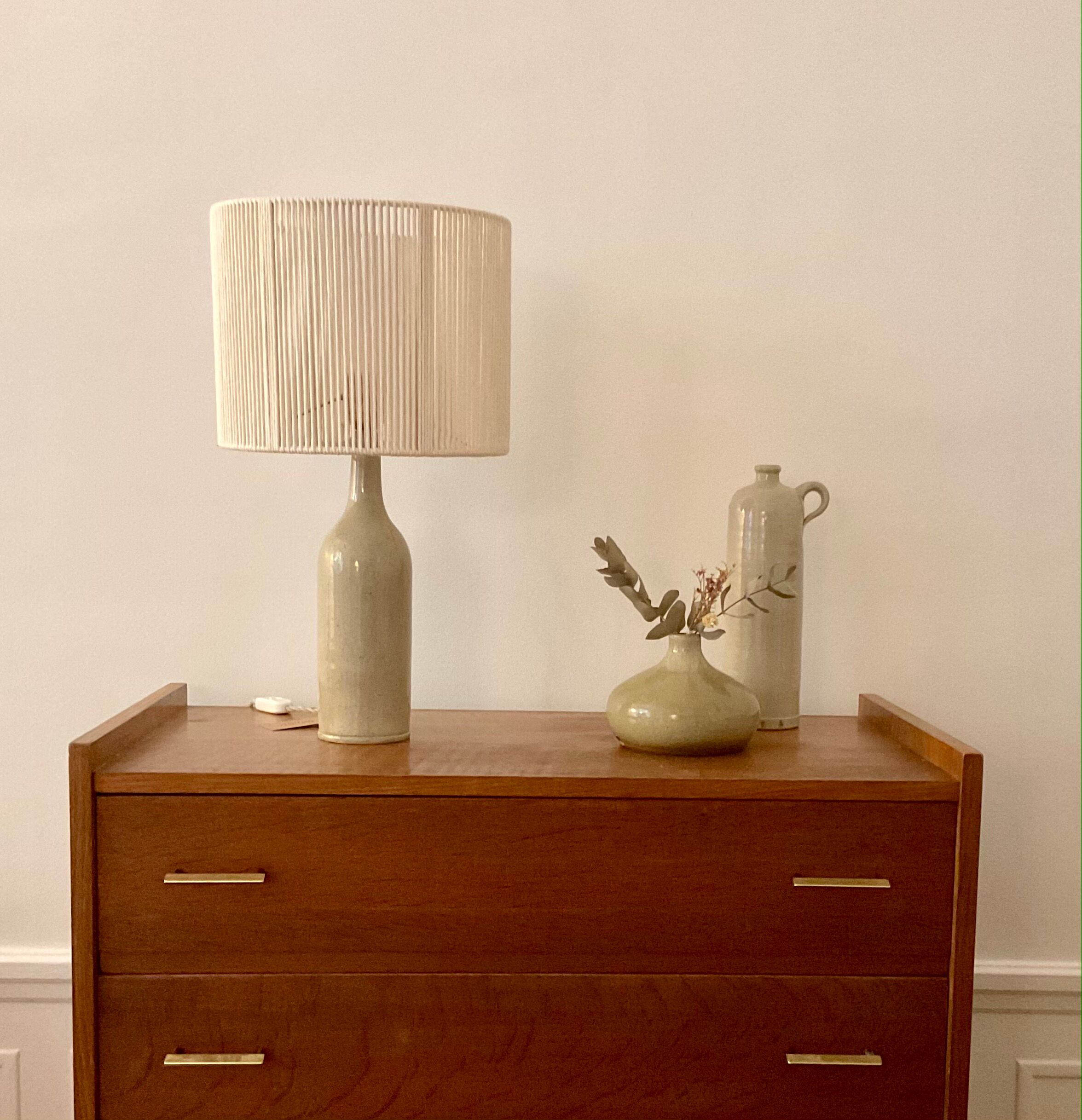 Stoneware and rope lamp