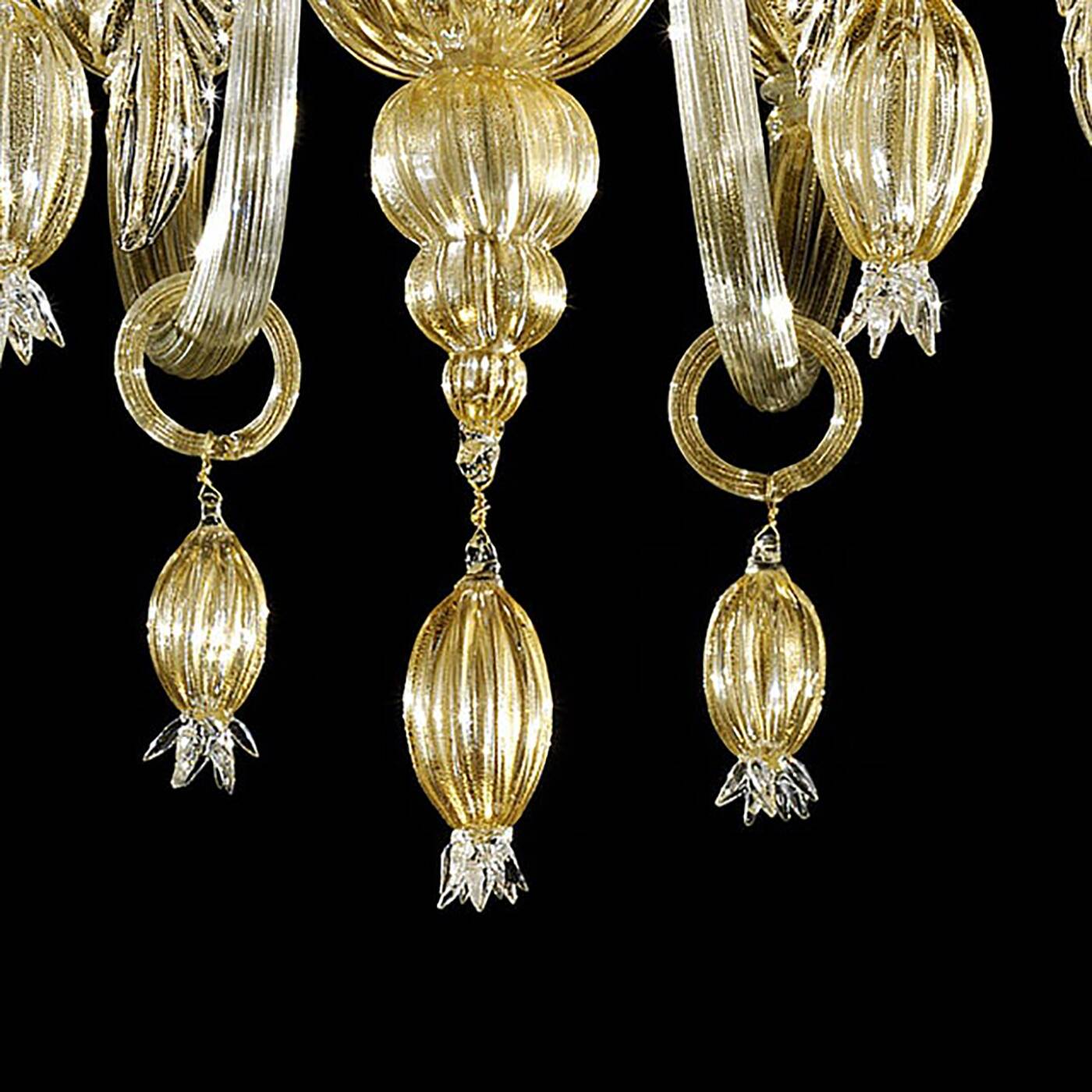 Contemporary Venetian Gold Murano Style Glass Chandelier With Leaves