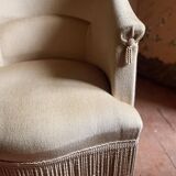 Old toad armchair in beige velvet