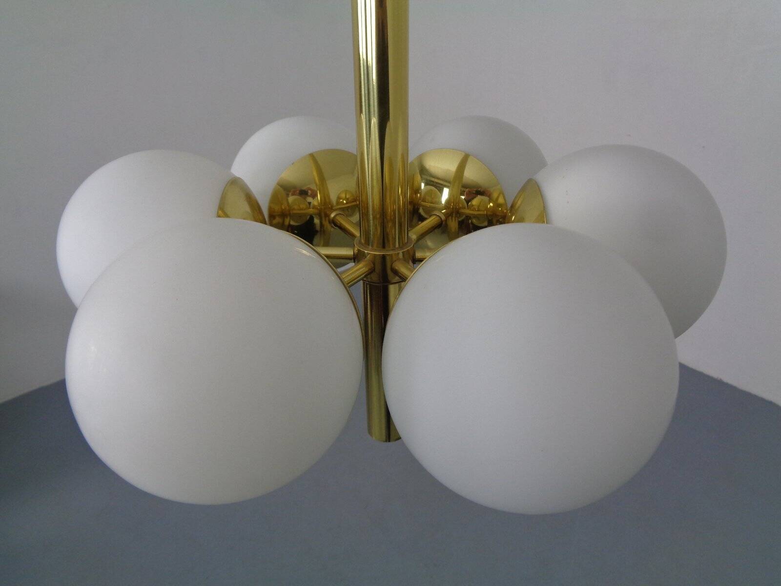 Sputnik brass and glass ceiling chandelier from Kaiser Idell / Kaiser Leuchten, Germany, 1960s