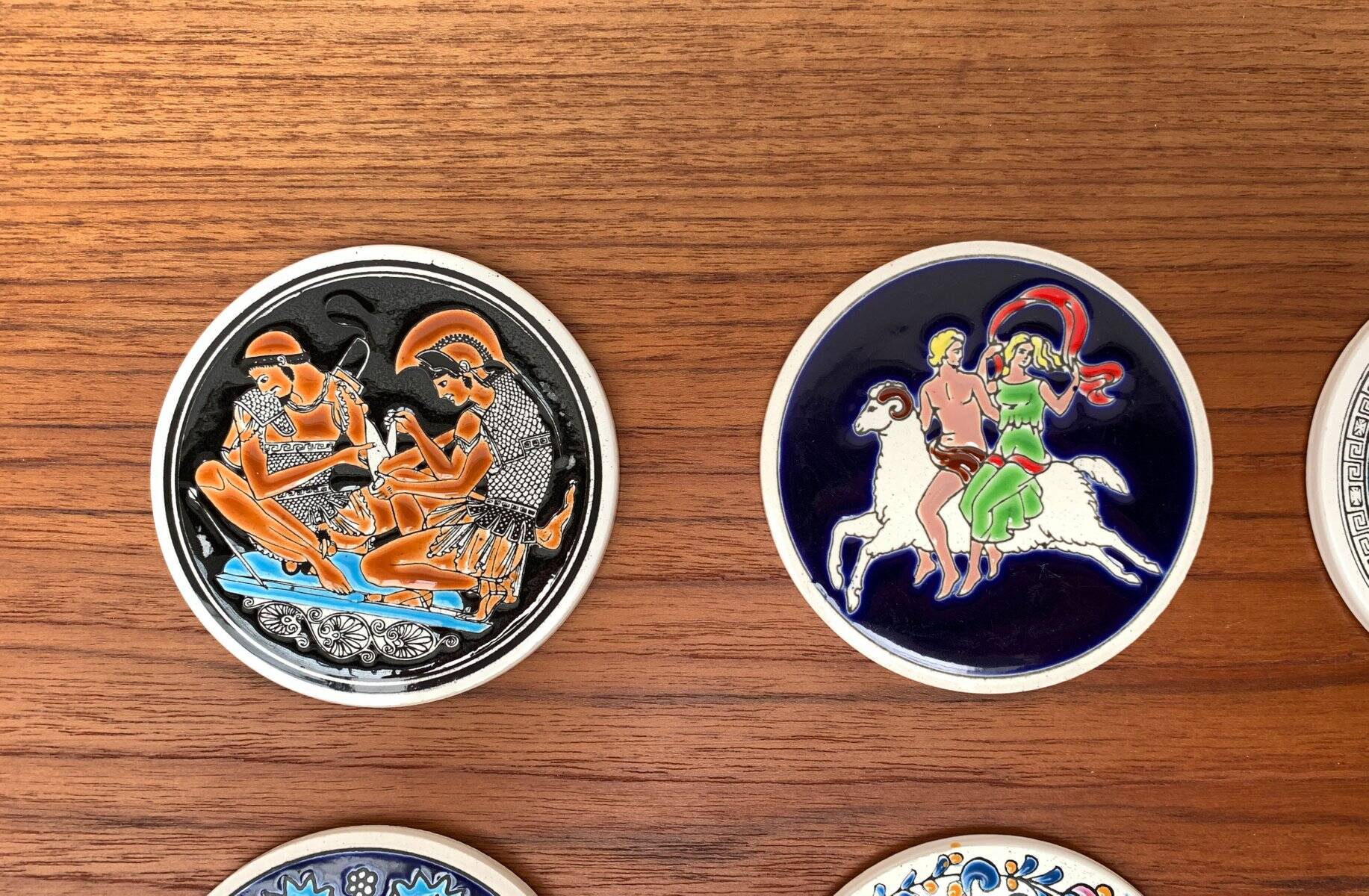 Set of 13 vintage ceramic coasters handmade by Lito Niarchos.