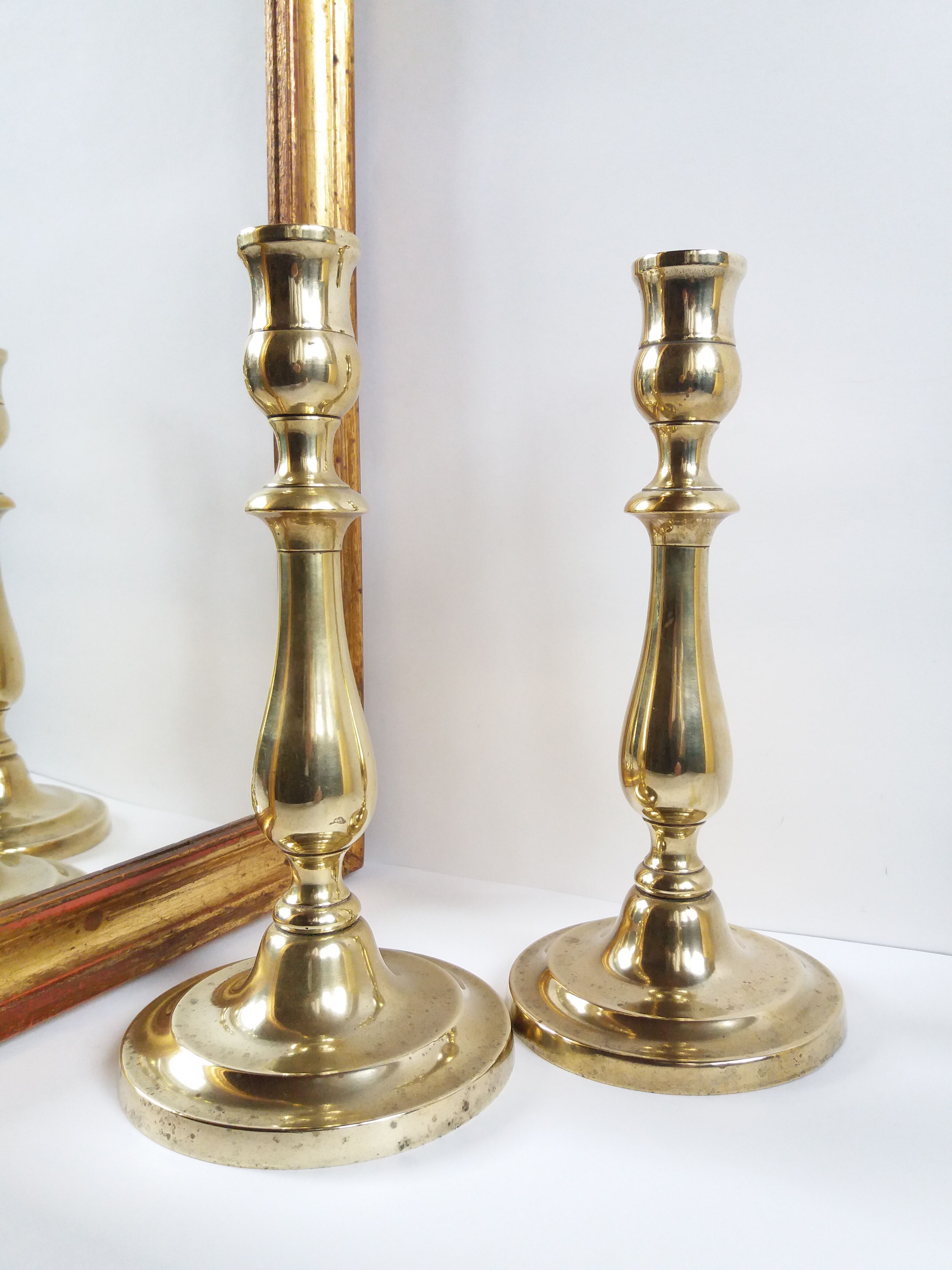 Pair Golden Brass Candlesticks