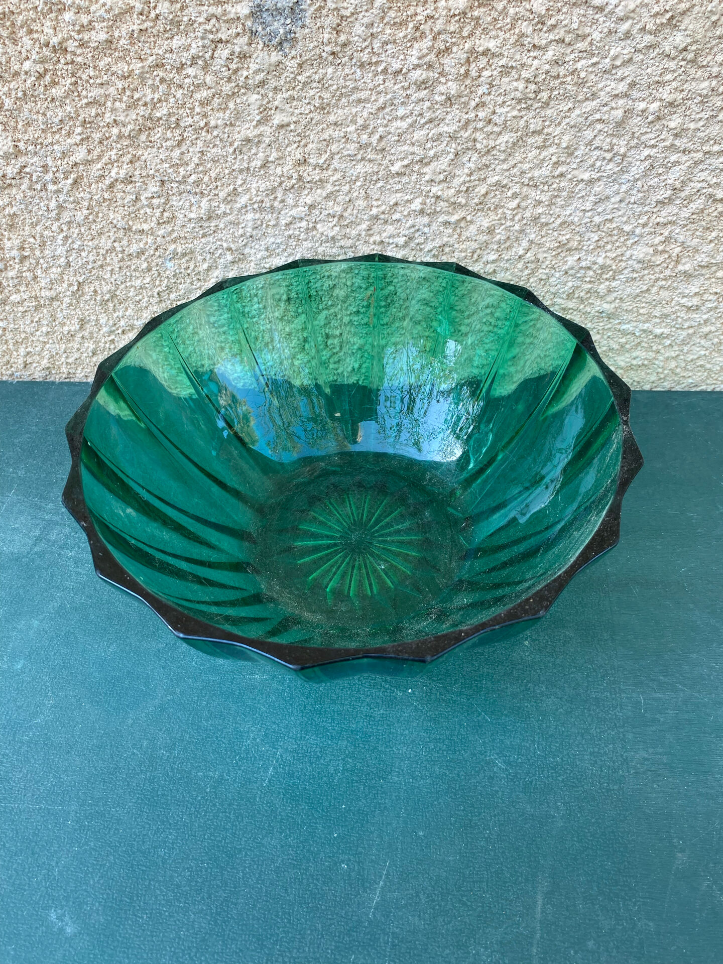 Superbe Coupe / Saladier Vintage en Verre Vert Émeraude