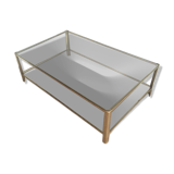 Grande table basse à double plateau en bronze poli et verre signé Jacques Théophile Lepelletier et estampillé Broncz