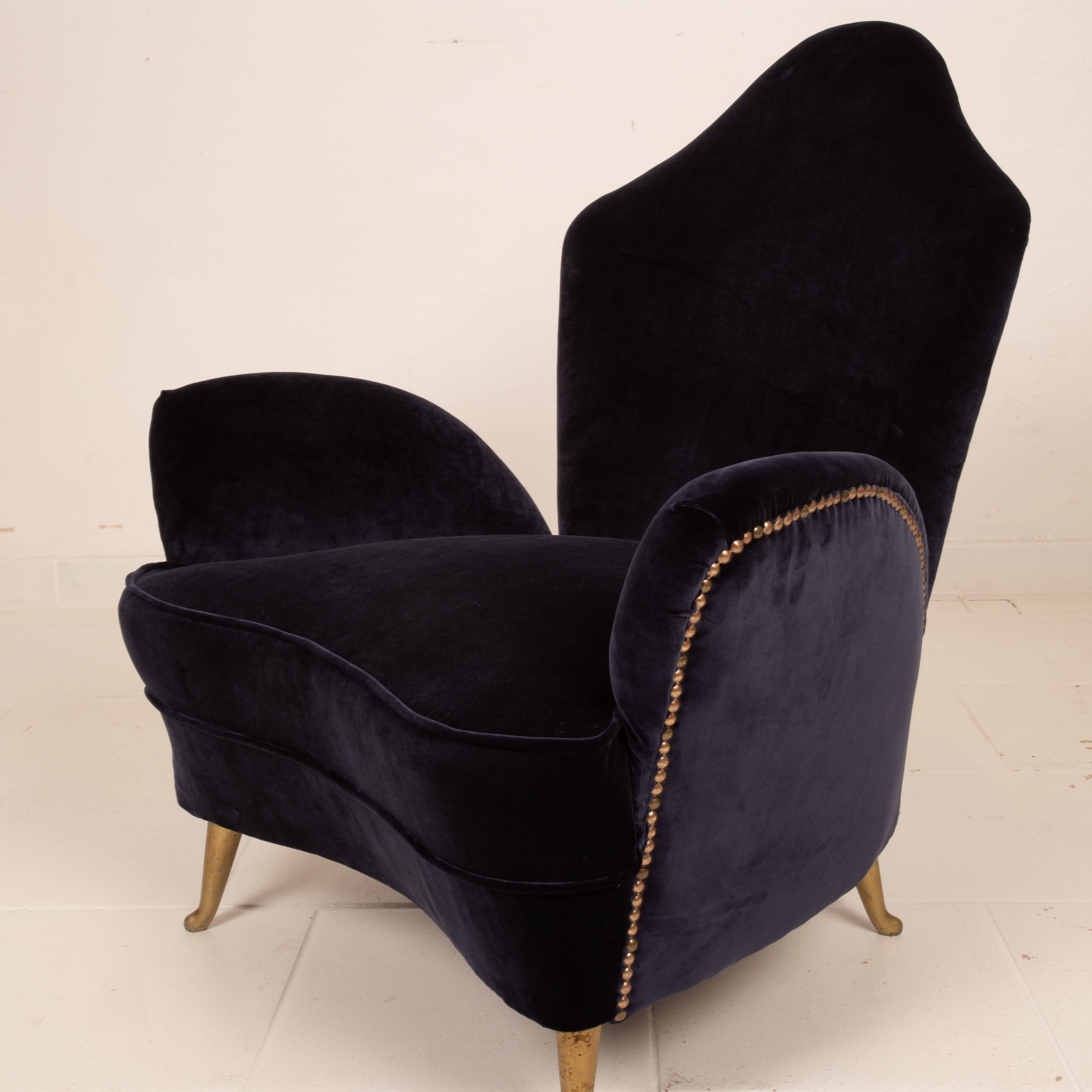 Fauteuil en velours de style mid-century Cesare Lacca pour ISA Bergamo