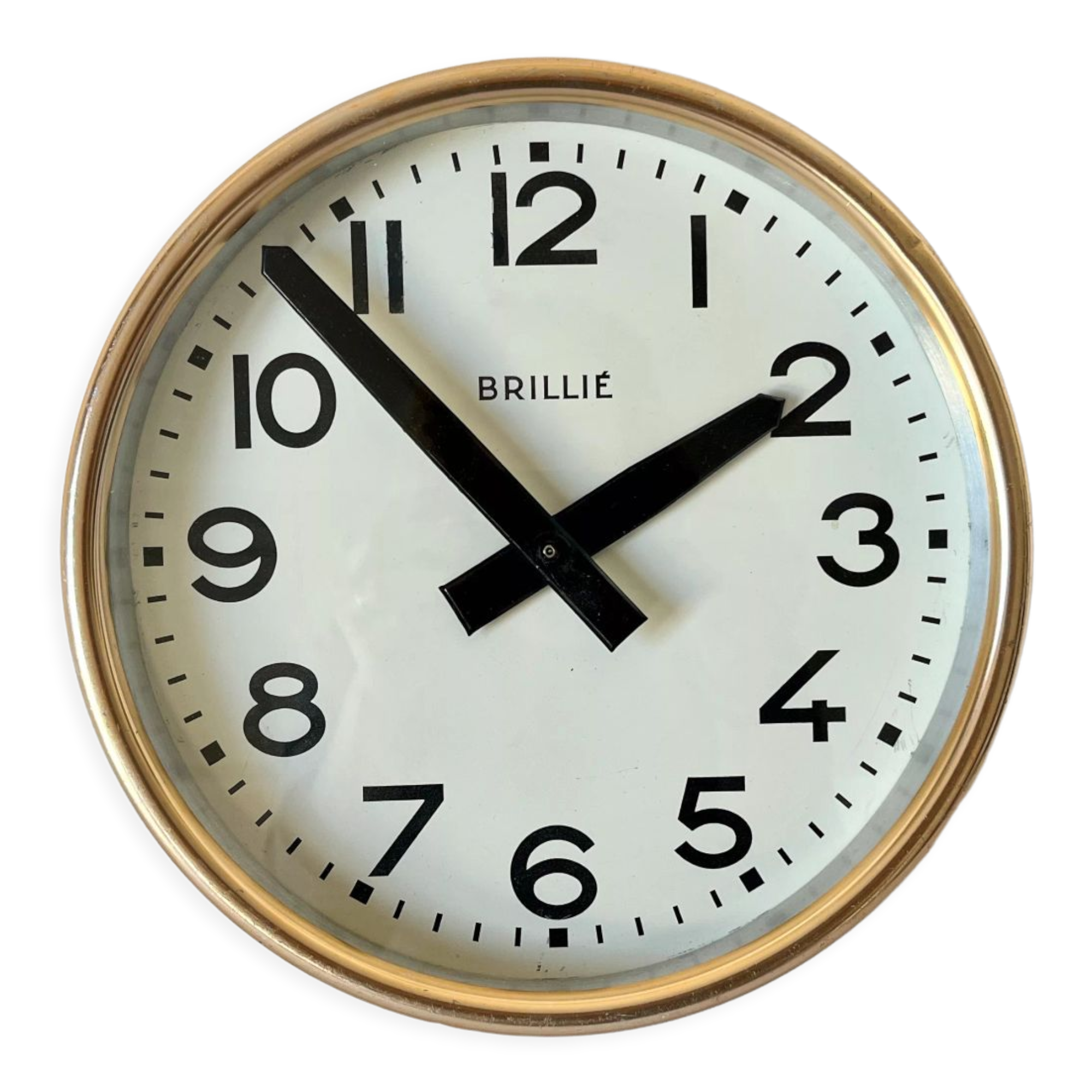 Gilded wall clock Brillié gold industrial pendulum station factory workshop 1960 26 cm