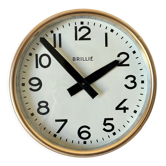 Horloge murale doré Brillié or pendule industrielle gare usine atelier 1960 26 cm