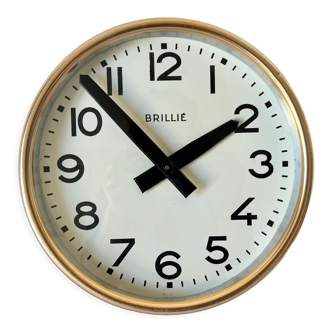 Gilded wall clock Brillié gold industrial pendulum station factory workshop 1960 26 cm