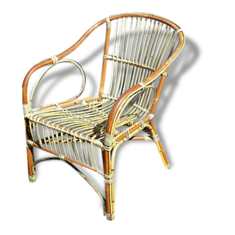 Great Chair rattan wicker bamboo. The 1960s. Very good condition. French vintage Shabby Chic