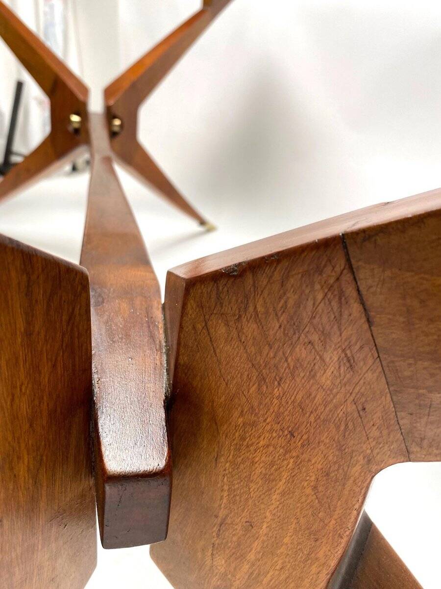 Vintage Italian Table in Wood and Brass by Turin School, 1950s