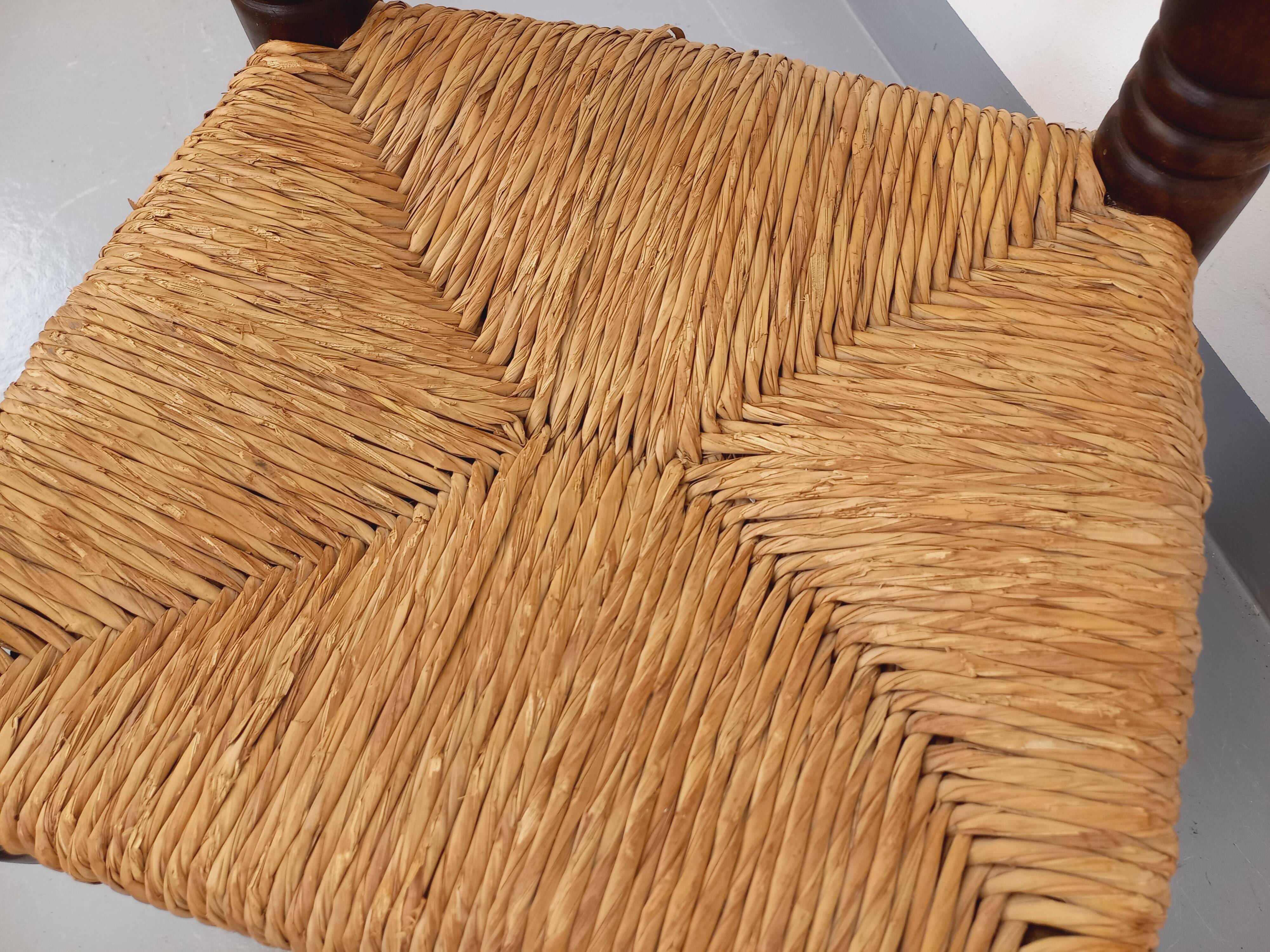 Vintage Charles Dudouyt Brutalist Low Chair in Wood and Straw, 1940s