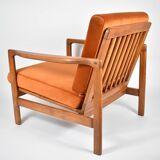 Fauteuil scandinave d'origine restauré, années 60, rouille, velours