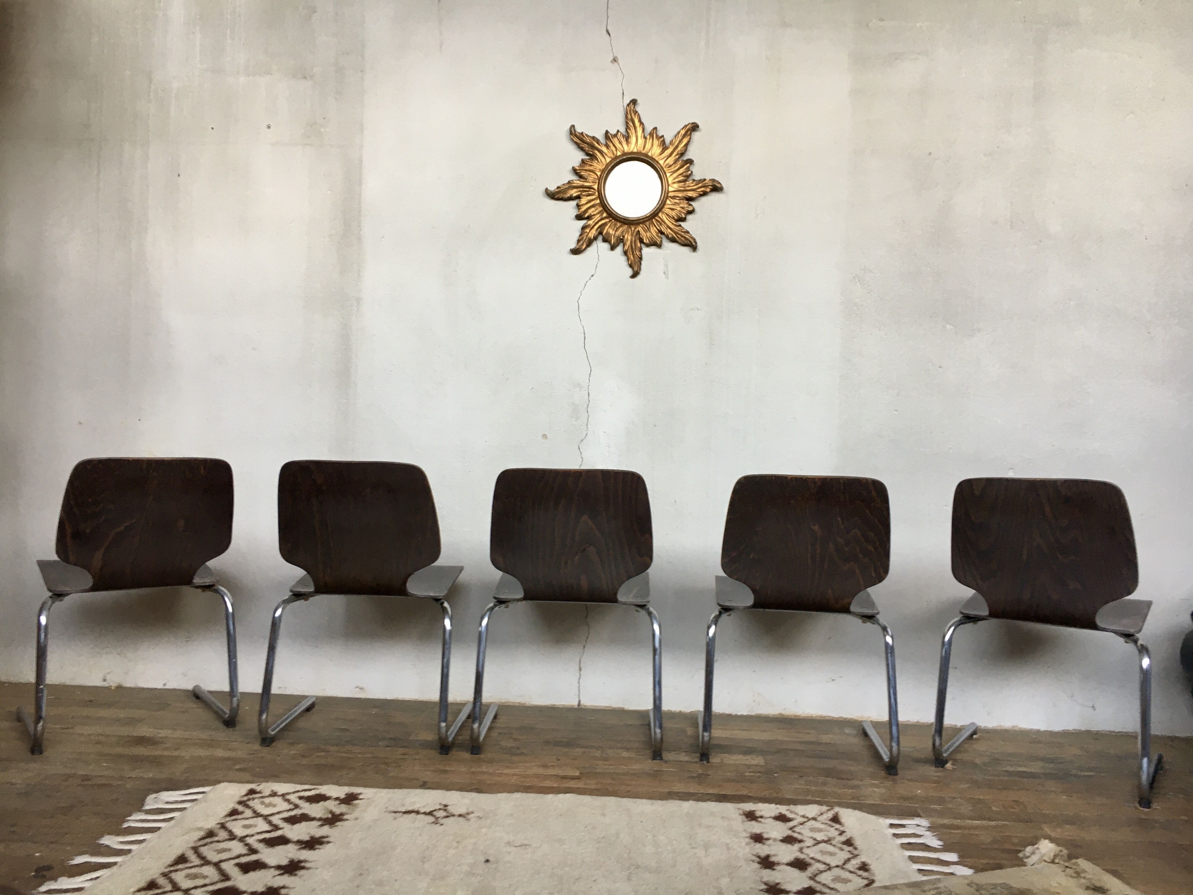 Series of 5 retro vintage stackable chairs flototto pagholz by adam stegner 1960 1970