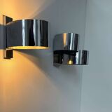 Pair of vintage wall lights, curved chrome metal, France 1970