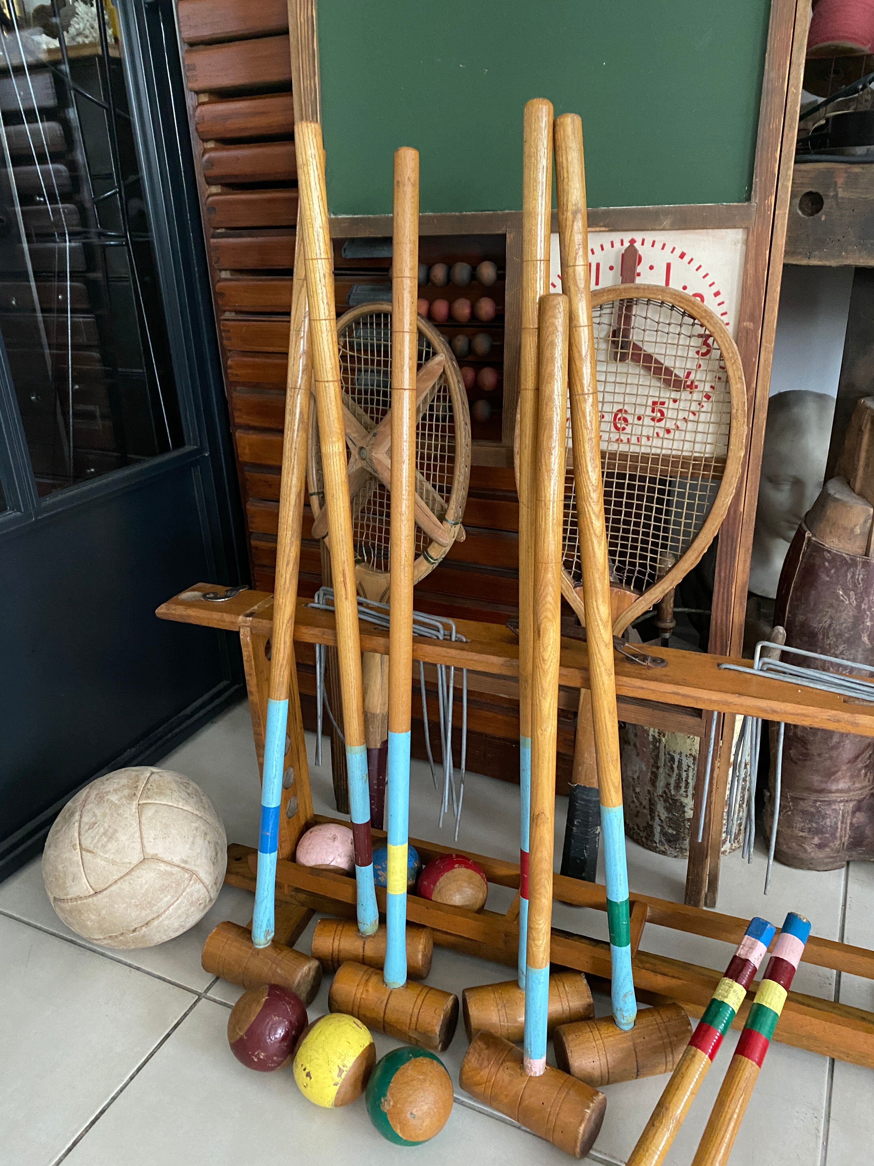 Old wooden croquet game