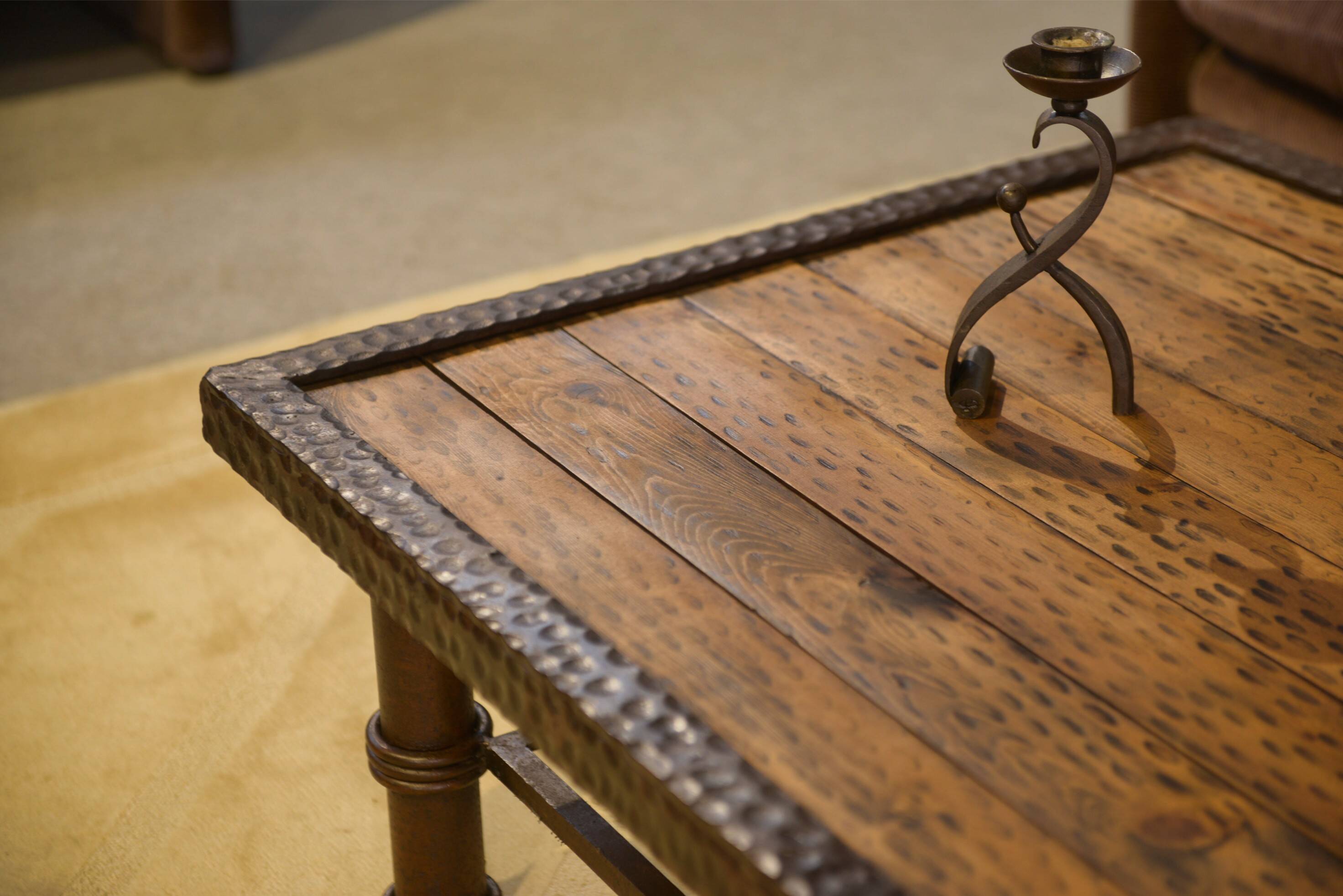 Table basse brutaliste bois et fer forgé 1960’s
