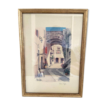 Framed Table Lithograph Watercolour Artist Mario Crippa Italy 70