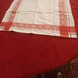 2 old red and white damask napkins