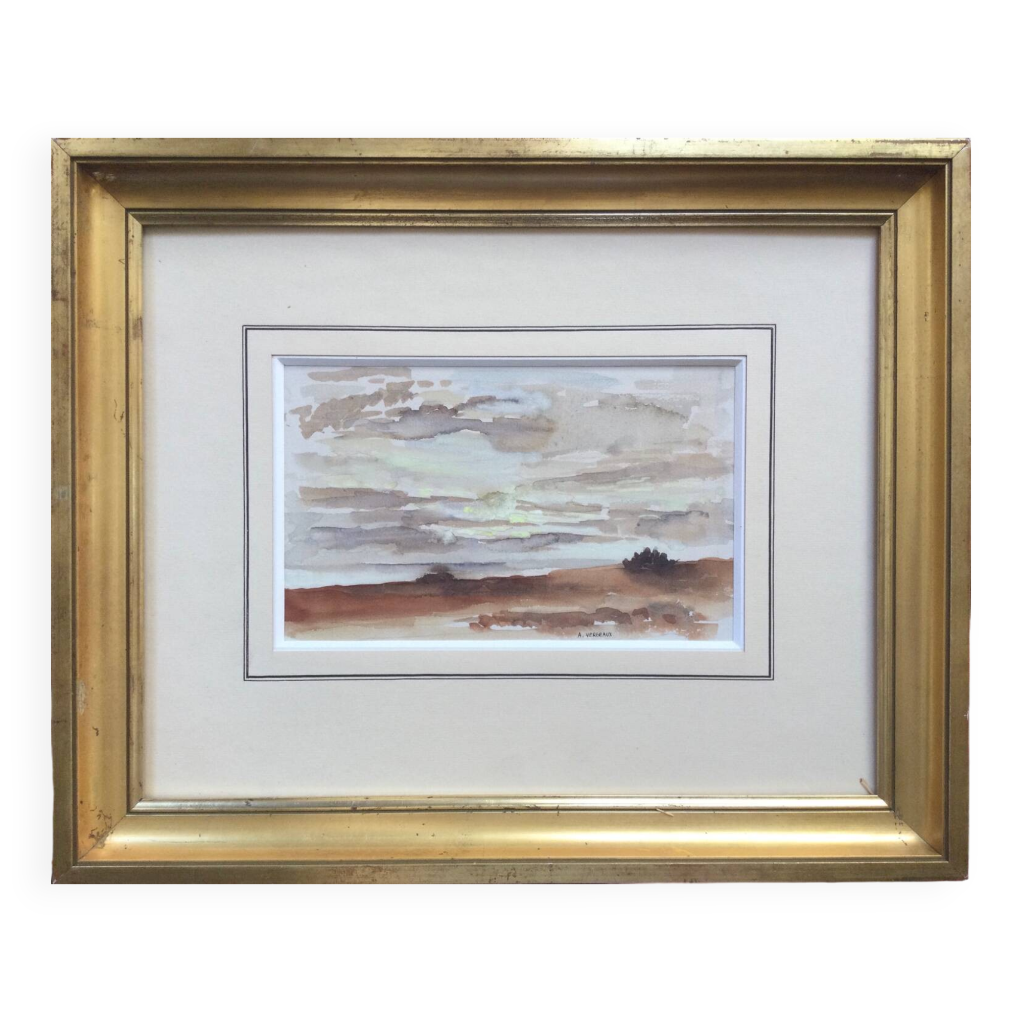Seaside (Belle-Île). Watercolour by André VERGEAUX (1902-1977)