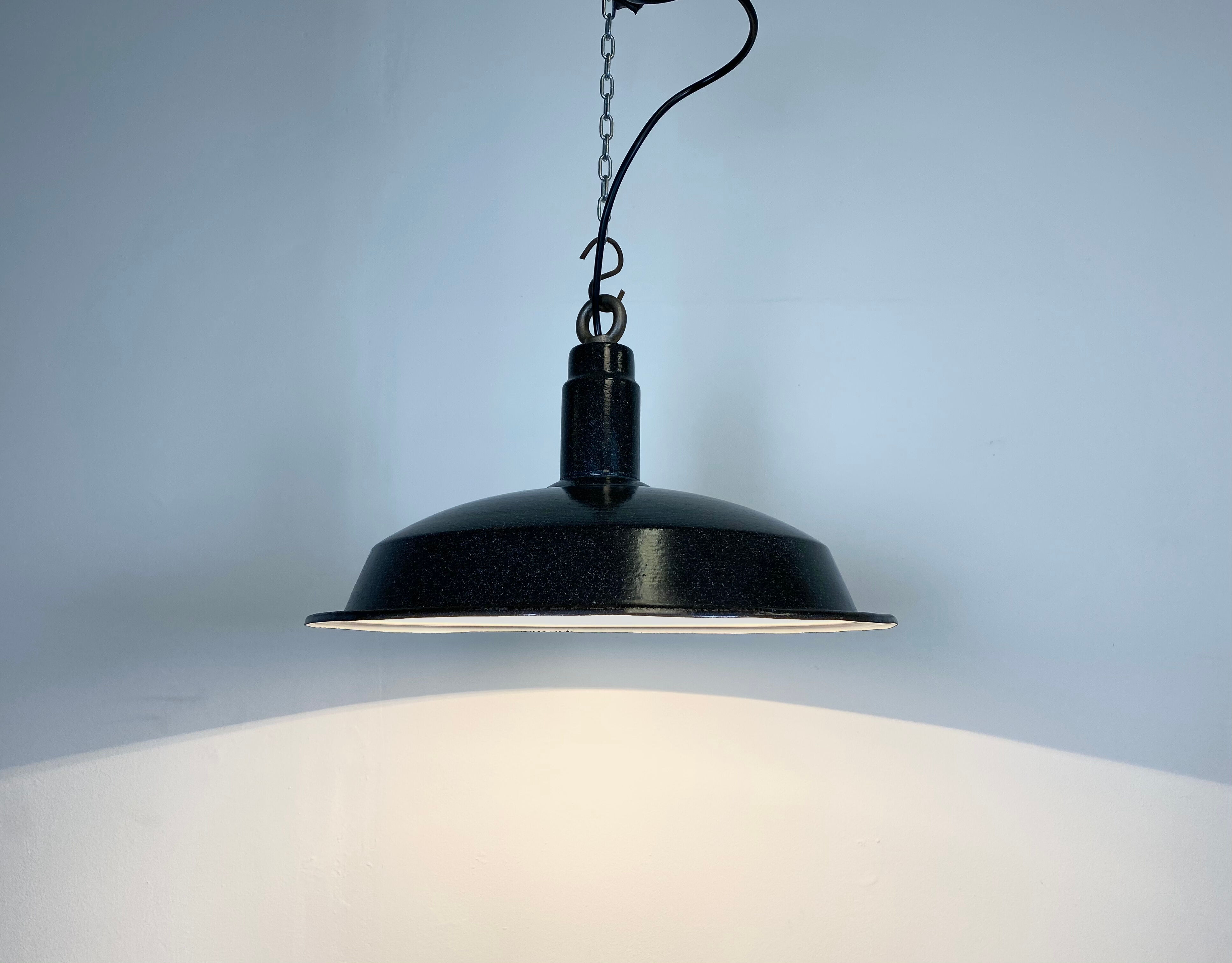 Vintage industrial dark grey enamel hanging light, 1950s