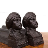 Vintage fireplace chenets, cast-cast chenets with oriental character