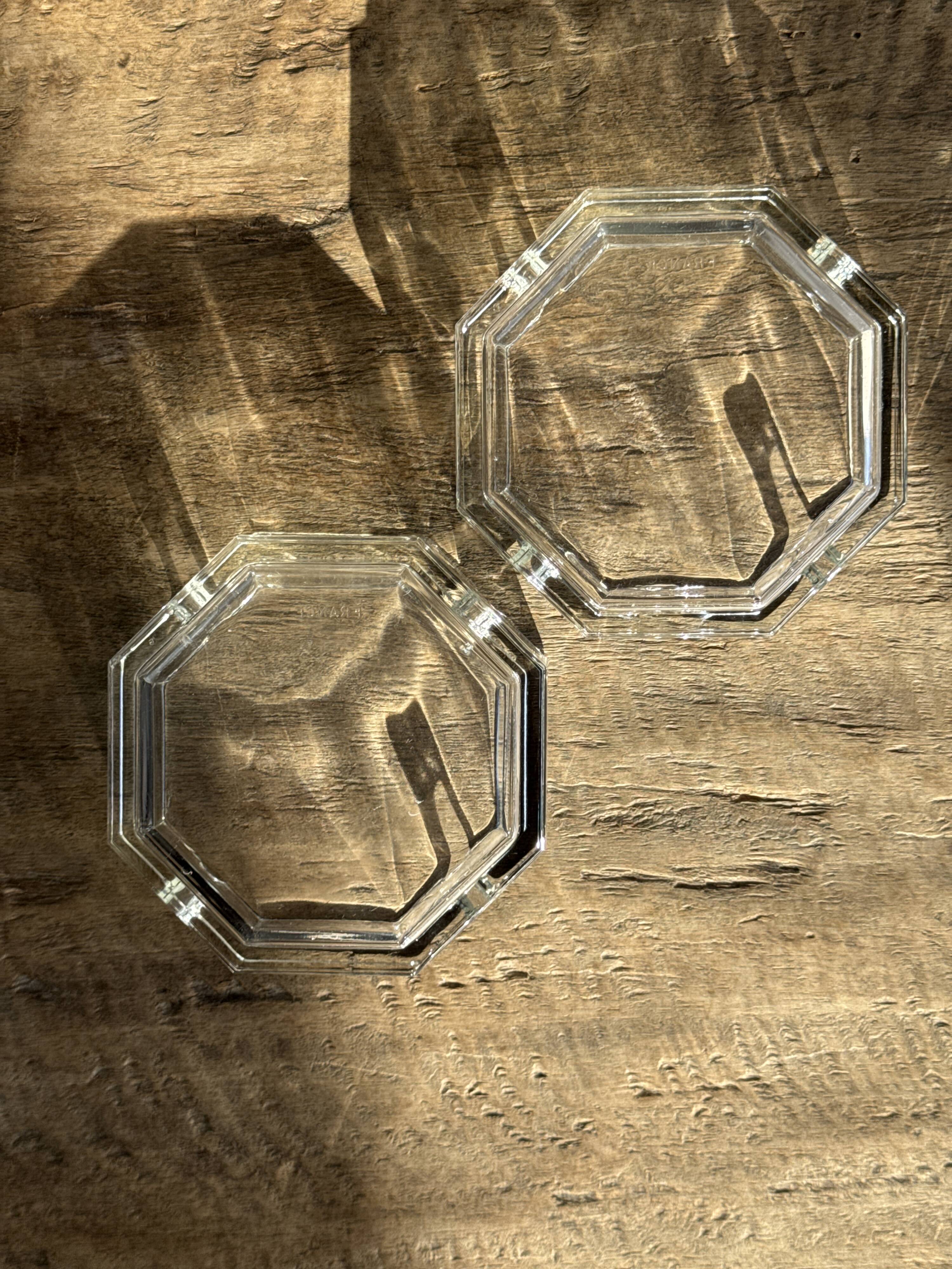 Set of 2 vintage octagonal glass ashtrays D11 H3.5