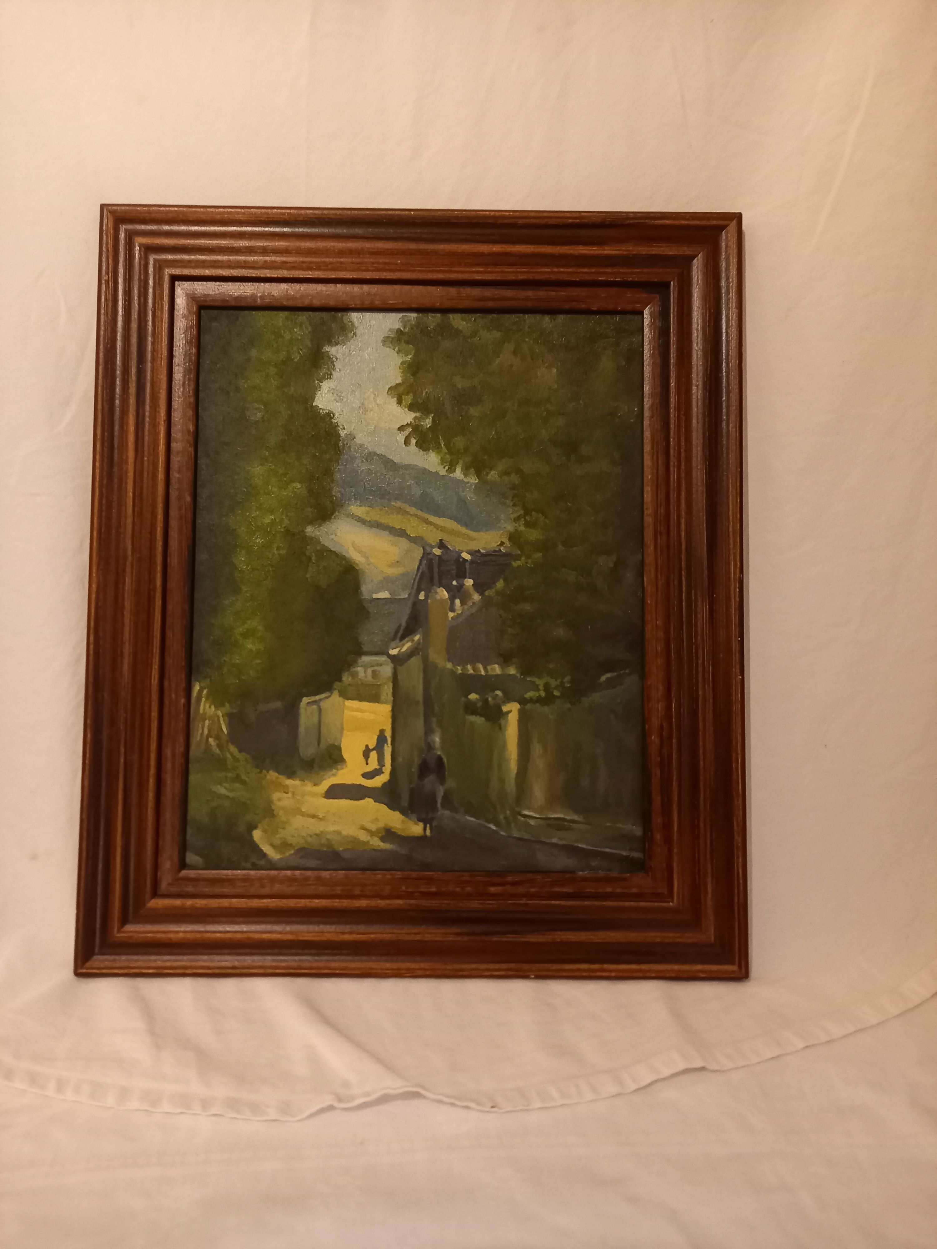 Old painting, oil on canvas, mountain landscape, early twentieth century