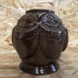 Old art deco vintage brown enameled cast iron plant pot