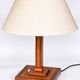 Vintage Wooden Table Lamp with Geometric Marquetry Inlay – Fabric Lampshade