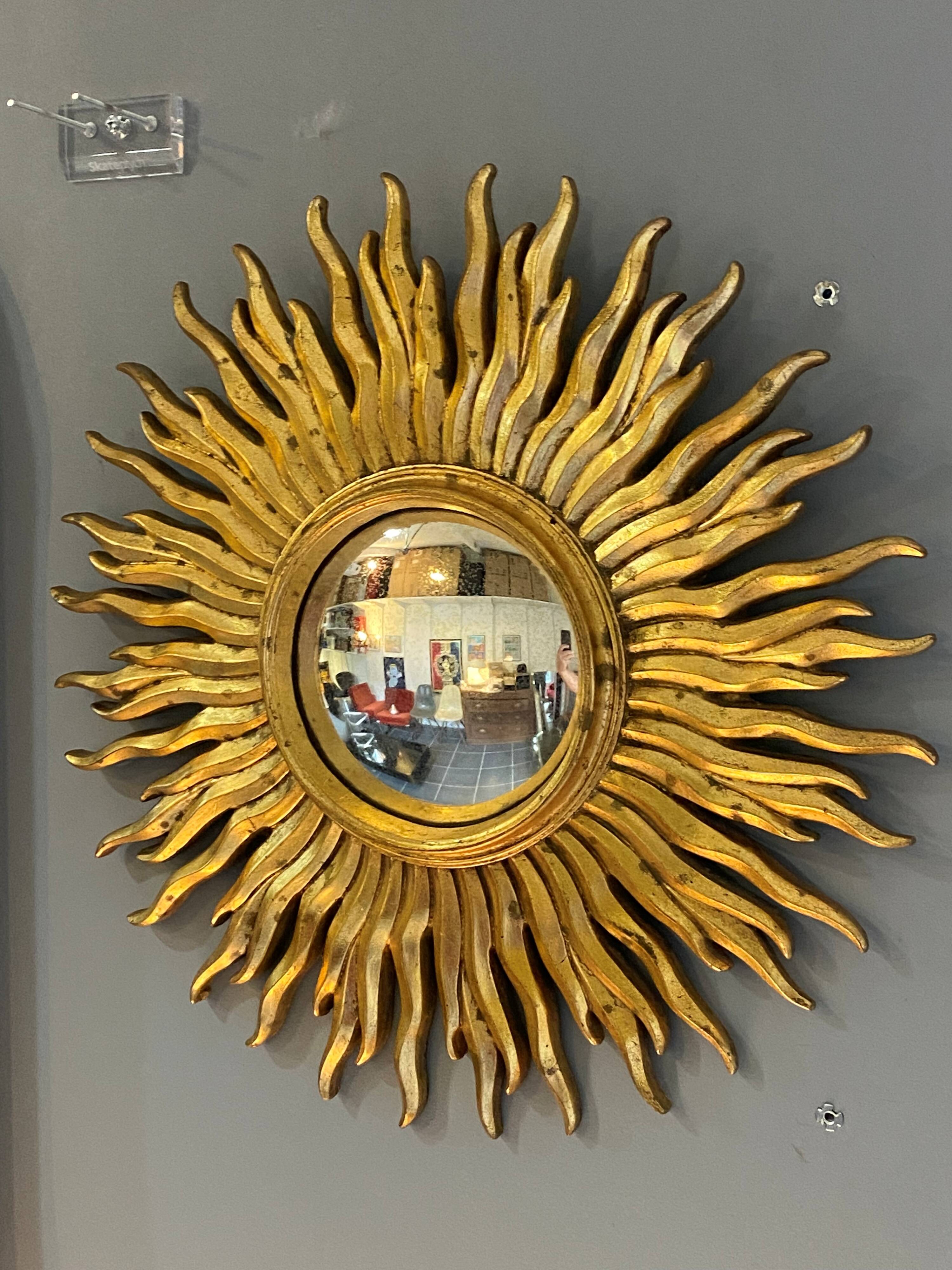 Large sunburst mirror, witch's eye shape, 50cm diameter, convex, vintage 1960s