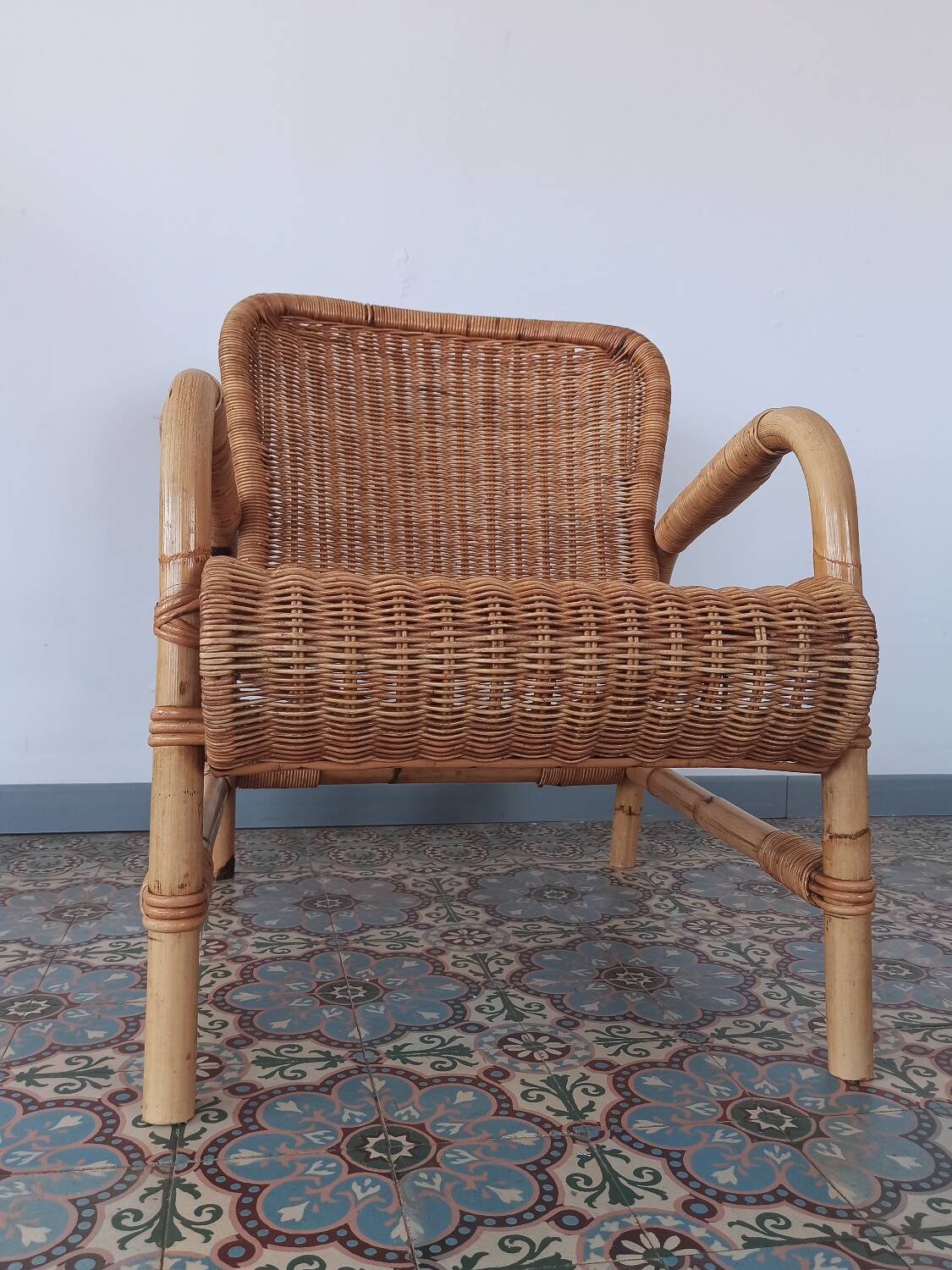 Bamboo and rattan armchair, 50s