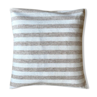 Beige striped cotton cushion ☐ 40 cm