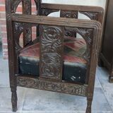 Set 3 pieces furniture, armchair and carved wooden stool