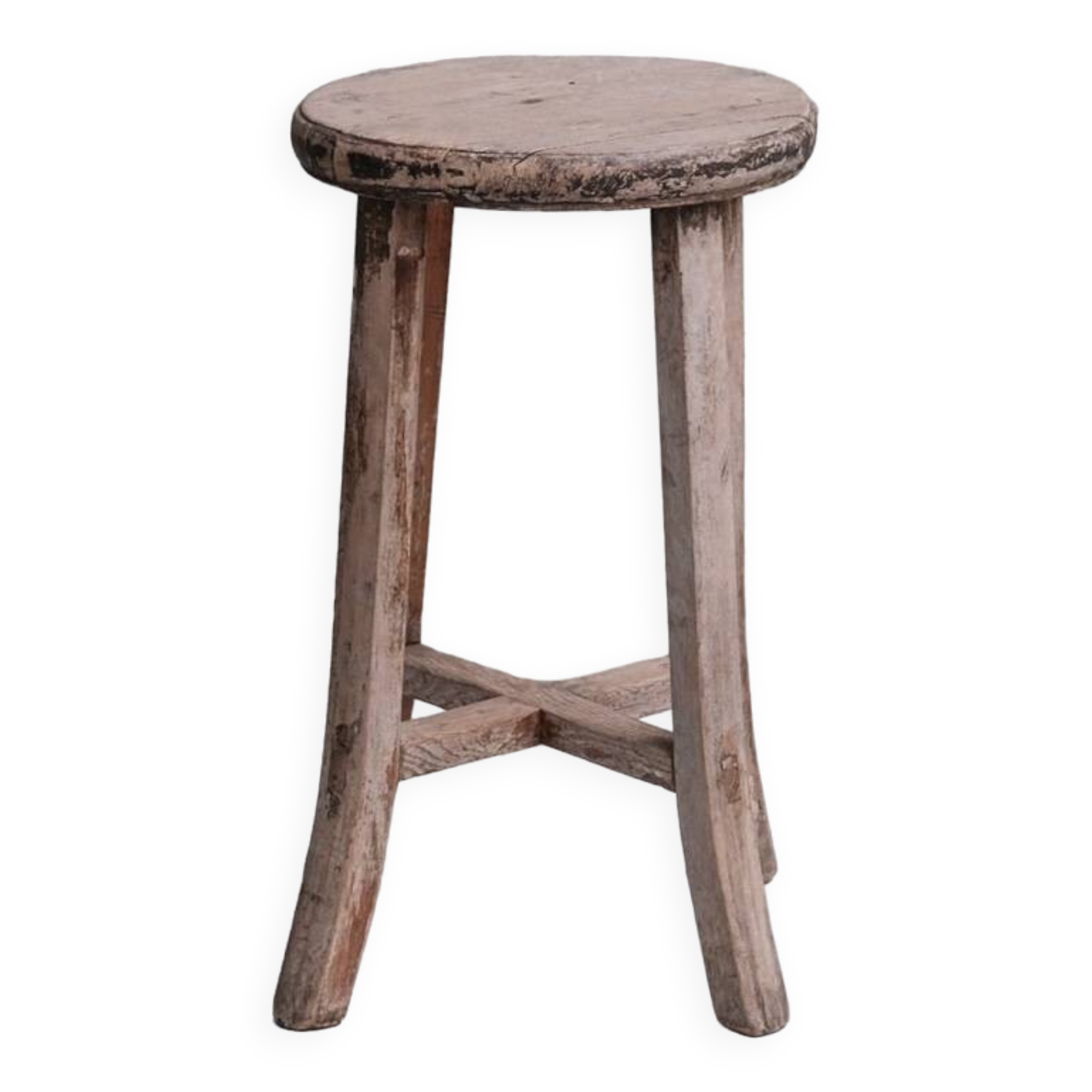 Primitive Mid-Century French Wooden Stool or Side Table