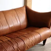 Mid-century sofa in cognac leather and wood by Pacific Green, Australia 1980s