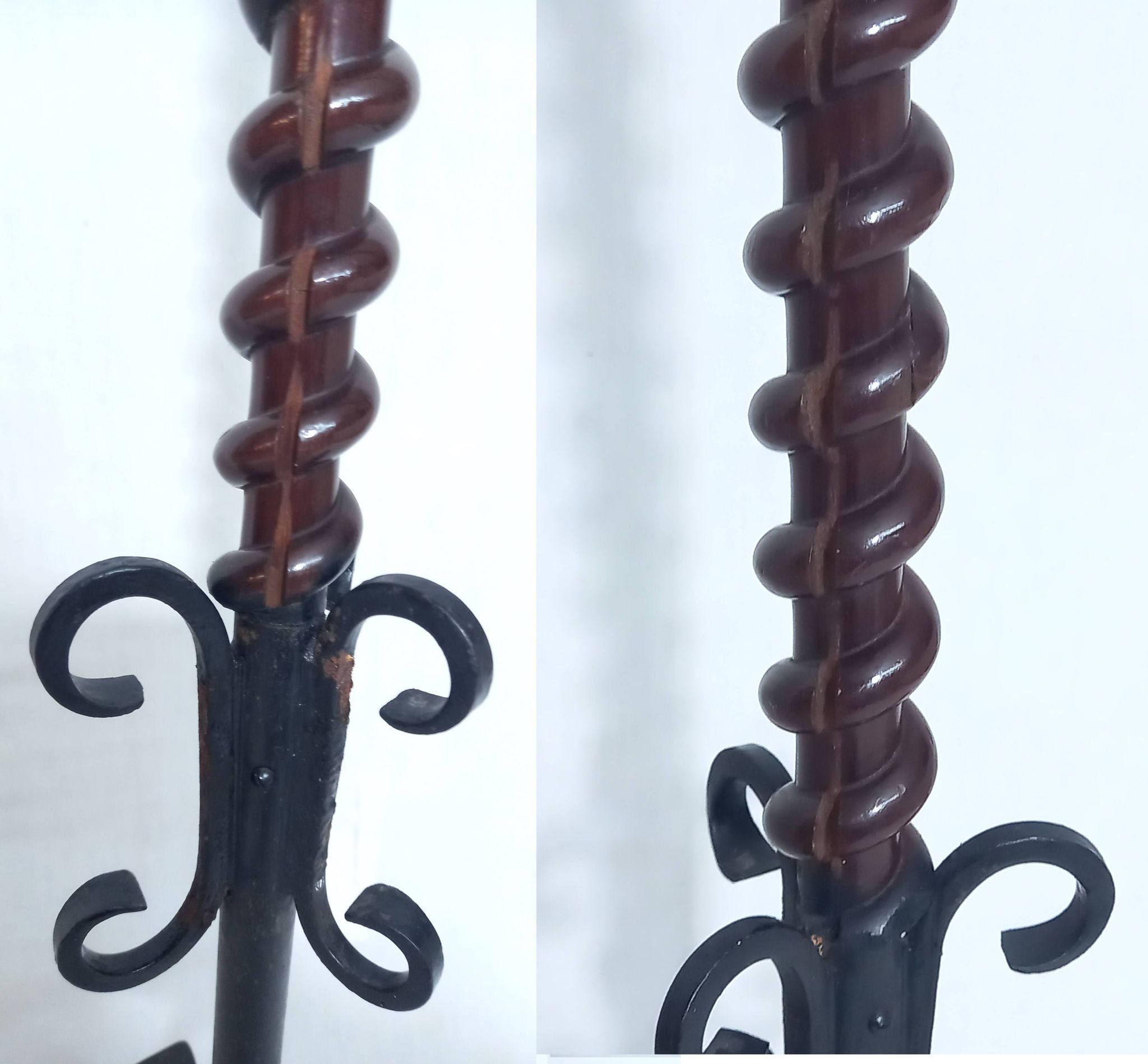 Floor candelabra in wrought iron and turned wood