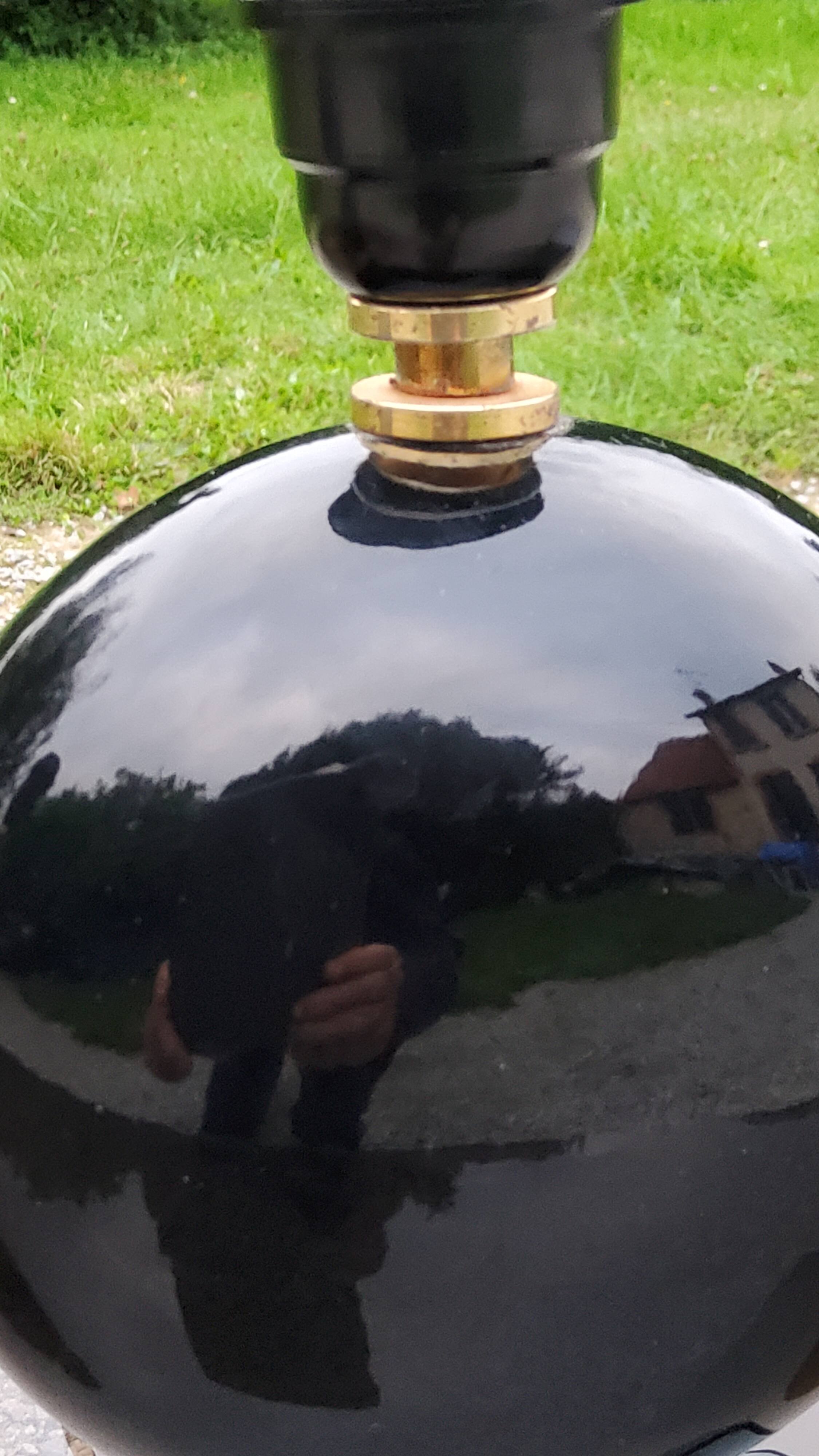 Pair of 70s designer lamps in black ceramic and gold metal