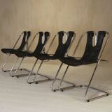 Set of 4 leather and chrome chairs from the 1960s