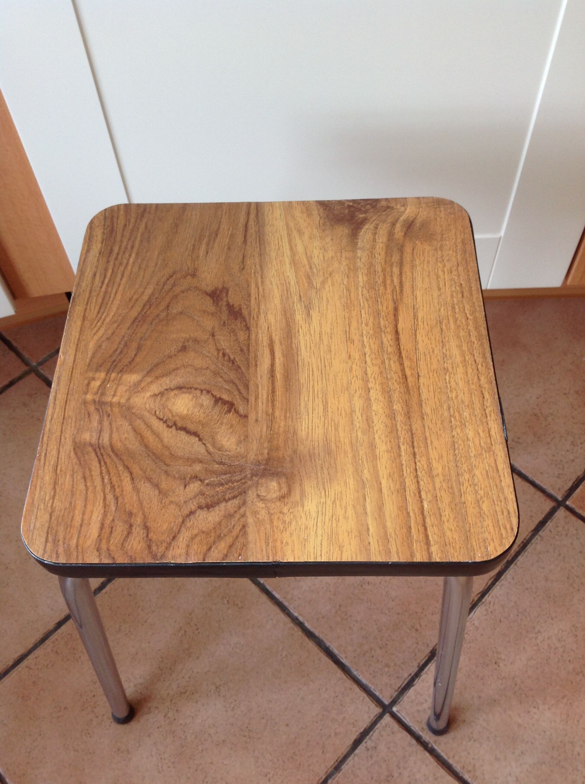 Leather in formica imitation wood and chrome feet / vintage 60s-70s